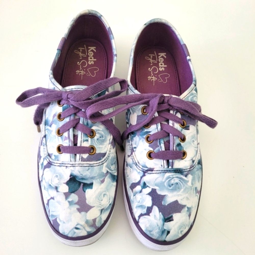 Keds Taylor Swift Floral Roses Canvas Sneakers Size 7.5 Purple Blue White